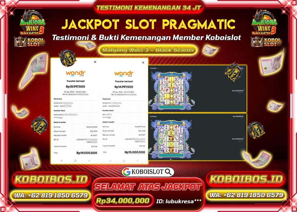 BUKTI KEMENANGAN ID lubukresa*** SLOT GACOR MAHJONG WINS 3 - BLACK SCATTER Rp34.000.000,- LUNAS